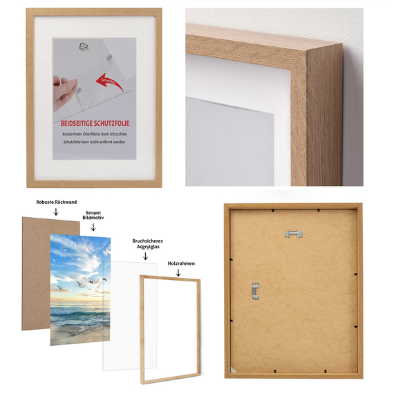 3er Poster Set Familie mit Bilderrahmen Holz